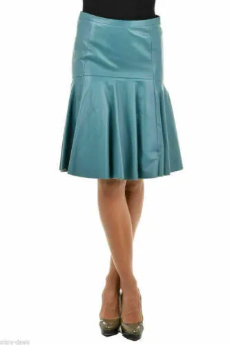 Turquoise Blue Stylish Women's Skirt Real Soft Lambskin Leather Handmade Party