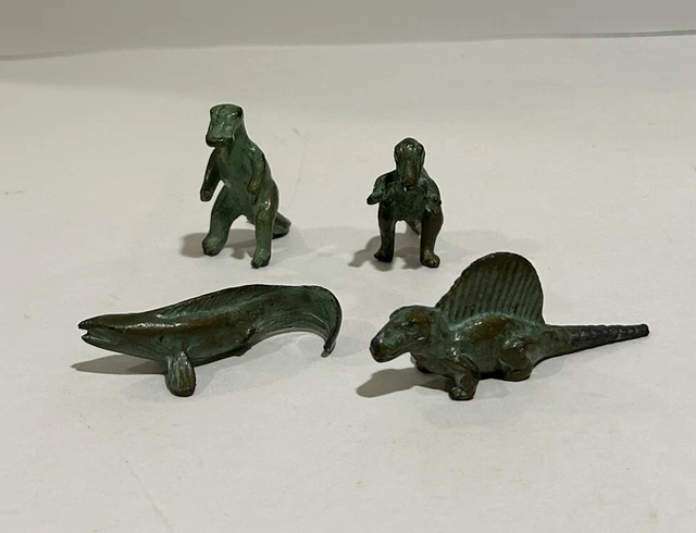 Vintage 1940's SRG 47 Cast Metal Brass Bronze Dinosaurs Lot Of 4 - READ SEE PICS