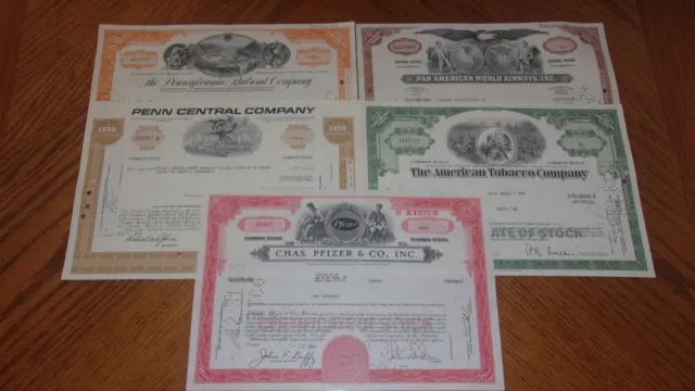 Lot of 5 Different Stock Certificates S34