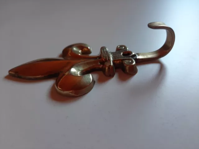 Vintage pair of 2 French brass wall coat hat hook Fleur de lys bronze gold color 13