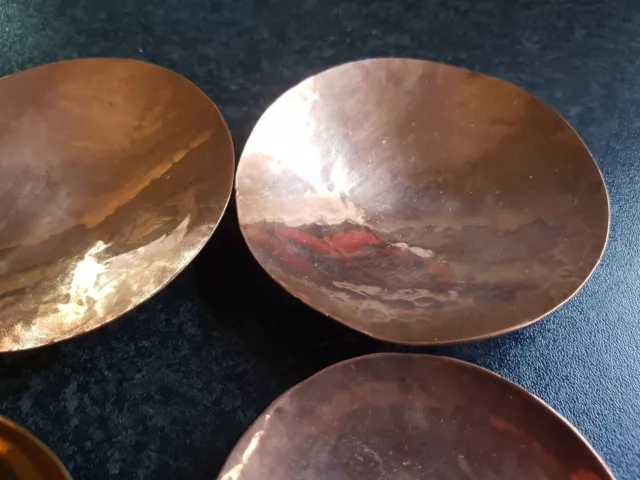 4 Small Hammered Copper /brass Pin Tray Dishes 3