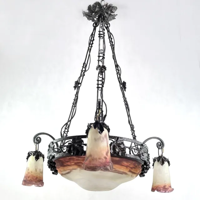 Art Deco Chandelier Hanging Lamp Muller Freres Lunéville Godfather De Verre To