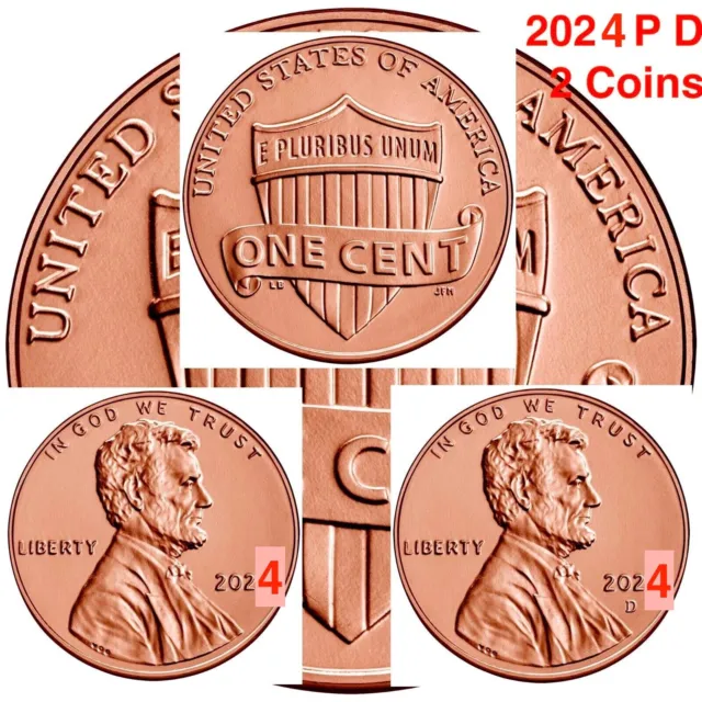 2024 PD Lincoln Cent Union Shield UNCIRCULATED Bank ROLL Pennies P D Set Presale