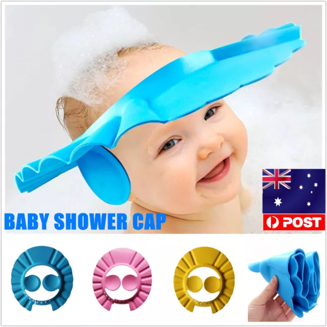 Adjustable Baby Shower Cap Ear Cover Kids Children Bath Shield Hat Wash Hair Au