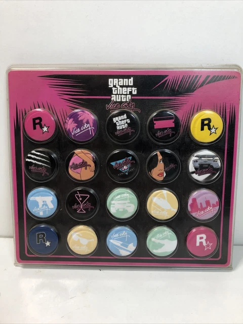 Rare Vice Collection GTA GRAND THEFT Auto Vice City Promotional Pins 10th Anniversary RARE £ ...