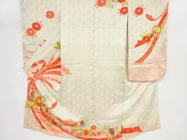 80177# Japanese Kimono / Antique Kimono For Girls / Embroidery / Kiku & Nosh