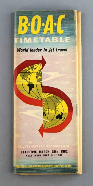Boac Airline Timetable March 1962 Route Map B.o.a.c. Speedbird
