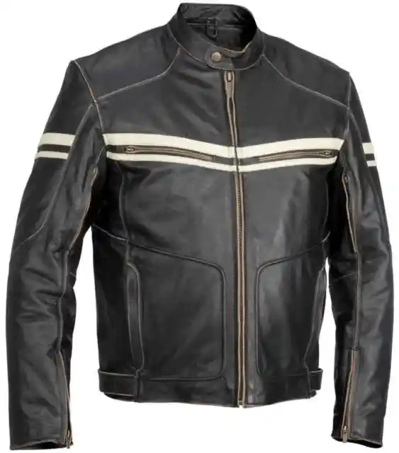 Mens Black Motorcycle Genuine Cow Hide Vintage Leather Jacket