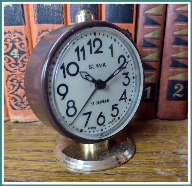 Modern Mechanical Alarm Clock Slava 11 Jewels Russian USSR Soviet 1980s #27324