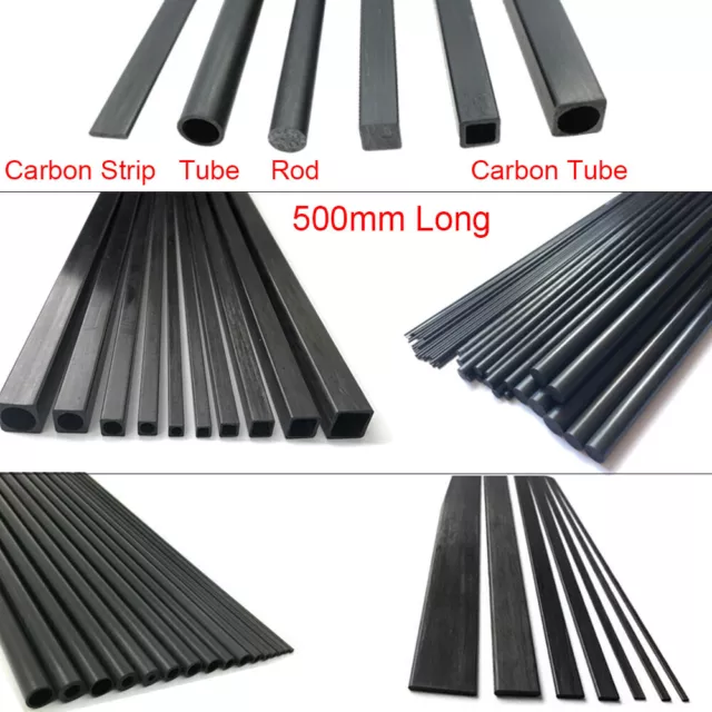 Carbon Fiber Solid Rod Strip Flat Bar Square Round Tube RC Airplane 200/500mm