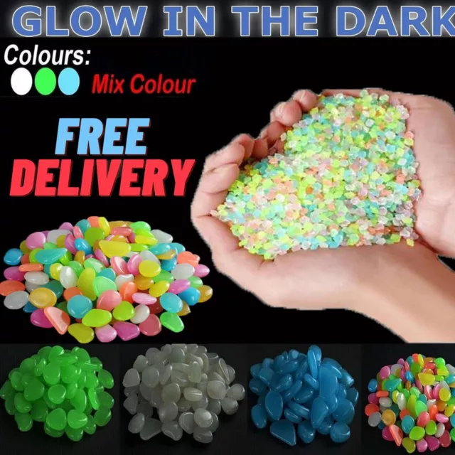 100 Glow In The Dark Pebbles Luminous Stones Garden Walkaway Aquarium Fish Tank