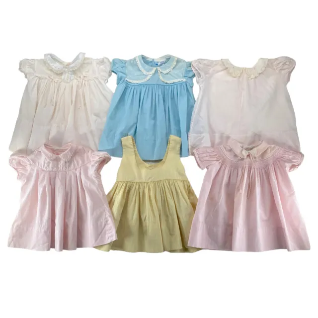 Vintage Infant Dress Lot 6 Blue Pink White Yellow Nannette Baby Debs Castro