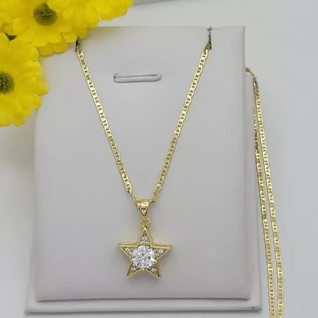 Collar de Estrella Colgante para Mujer Encanto Chapado en Oro 14k Cz Cadena 18"