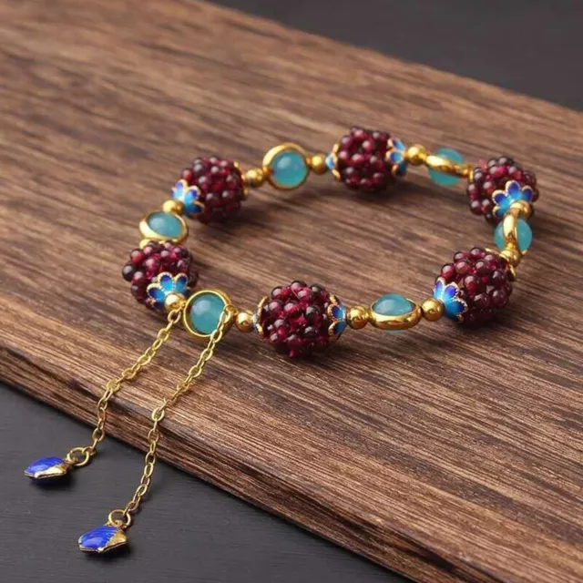 Granate Redondo Abalorio Mujer Sanación Reiki Cadena Pulsera Regalo de Navidad