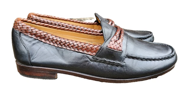 Allen Edmonds Newcomb Shoes Men 8.5D Black Brown Woven Leather Penny Loafers USA Allen Edmonds  main image 4