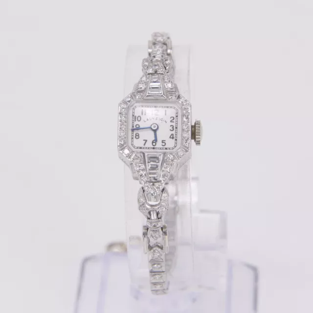 Damen Elgin Platin Art Deco 0,80ctw G VVS/SI Diamant Vintage Uhr 6 1/2 Zoll 2