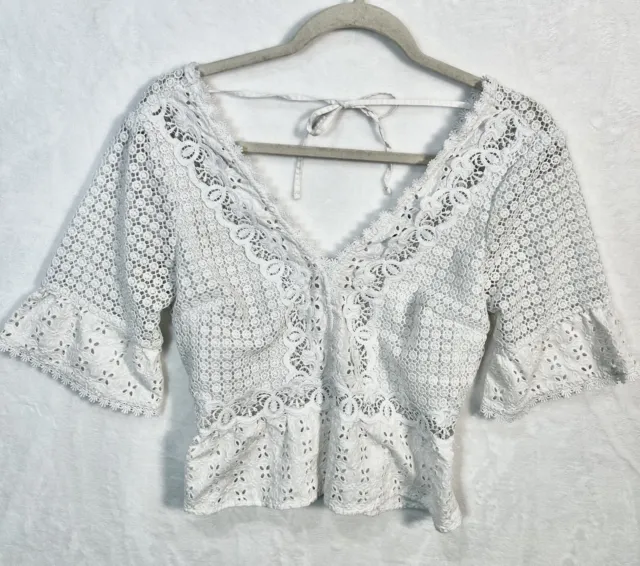 Abercrombie & Fitch White Eyelet Top Ruffle Blouse Shirt Small S Summer Beach