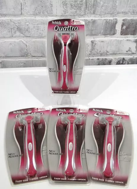 Lote de 4 maquinillas de afeitar para mujer Schick Quattro con 1 cartucho cada una vintage nuevas 2004