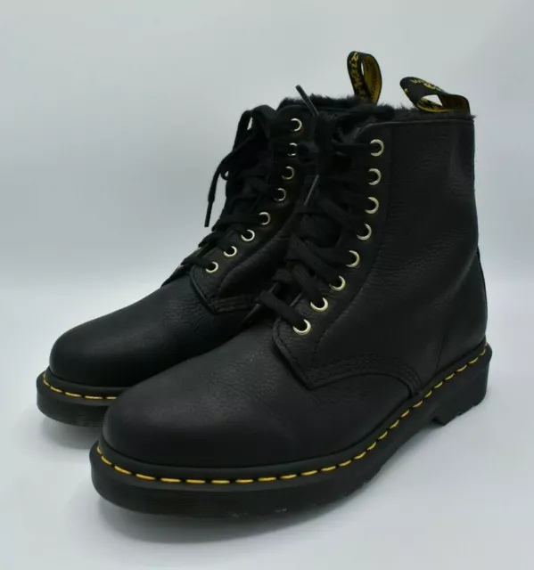 Dr Martens Mens Size 12 Faux Fur 1460 Pascal FL Black Leather Combat Shoes Boots
