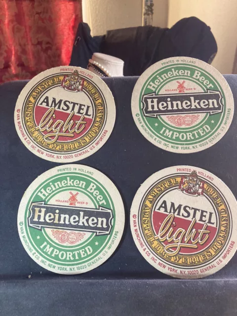 Heineken Amstel Light Beer Double Sided Drink Coasters QTY 4 Coasters