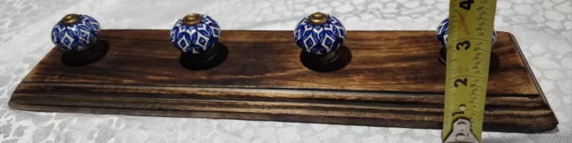 Antique Look Wood Rack with porcelain Hangers Wall MountCoat Hat Clothes Holders 12