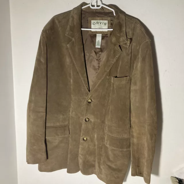 VINTAGE ORVIS BROWN Suede Leather Jacket Blazer Sport Coat Lined