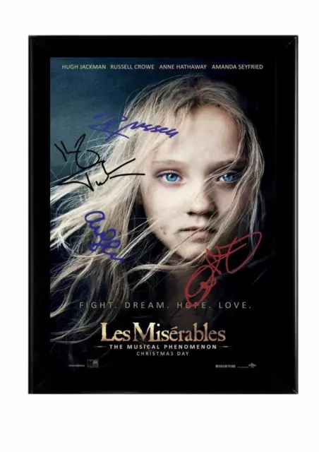 LES MISERABLES CAST X4 SIGNED & FRAMED PHOTO POSTER 12"X8" A4 Hugh Jackman