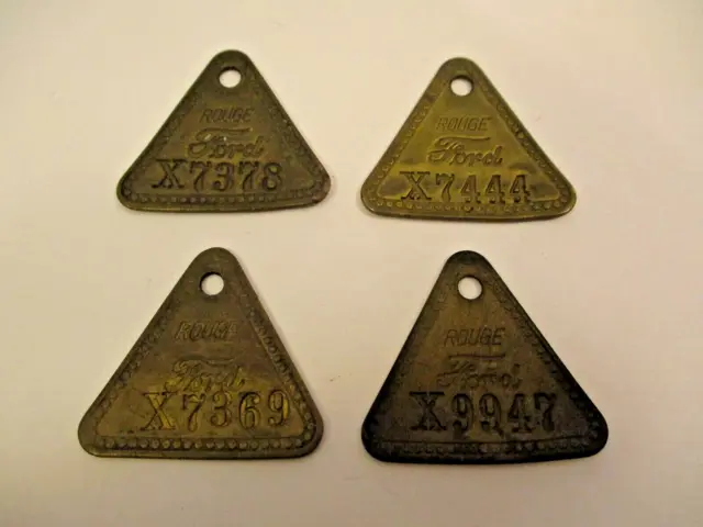 Lot 4 Vintage Ford Rouge Michigan Plant Brass Employee Tool Tag ID