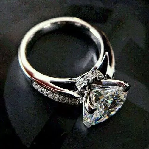 3.20Ct Round Cut Lab Created Diamond Engagement Ring 14K White Gold Finish