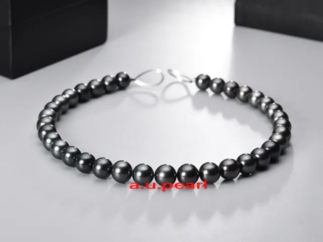 AAAAA 18"9-10mm round Natural REAL south sea black pearl necklace 14K GOLD