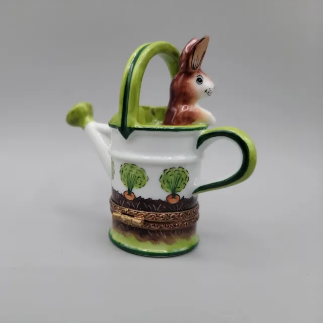 Limoges France Trinket Box Watering Can With Rabbit Marque Deposee