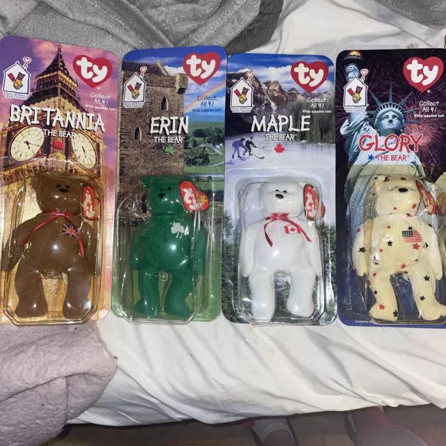 4 McDonalds Ty Beanie Babies Set Lot 1999 New in Box Erin Maple Glory Britannia