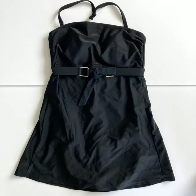 Merona Swim Dress Belted Black One Piece Skirted Halter Womens Sz S