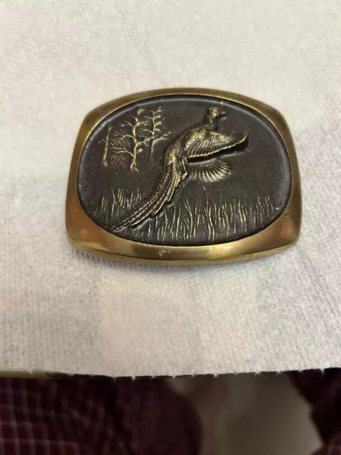 1978 Ring Neck Pheasant Solid Brass Belt Buckle Basic Tool And Supply Co. By Ste