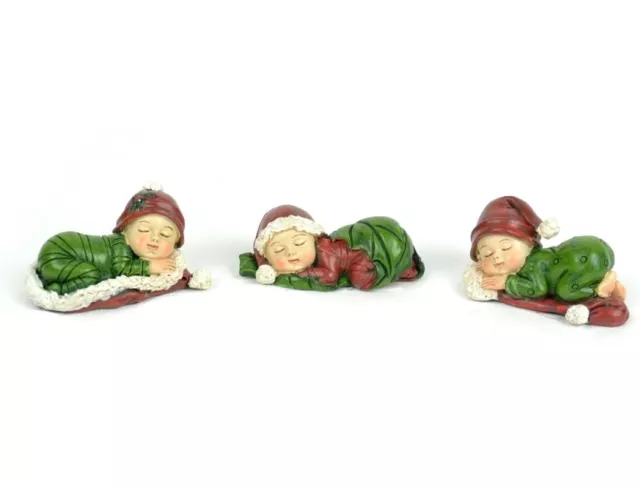 Fairy Garden Fun Christmas Fairies Sleeping Babies w/ Santa Hat Set 3