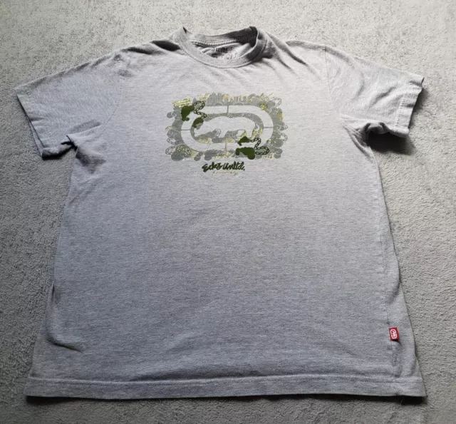 Ecko Unltd Shirt Mens Medium Gray Green Graphic Print Rhino Short Sleeve