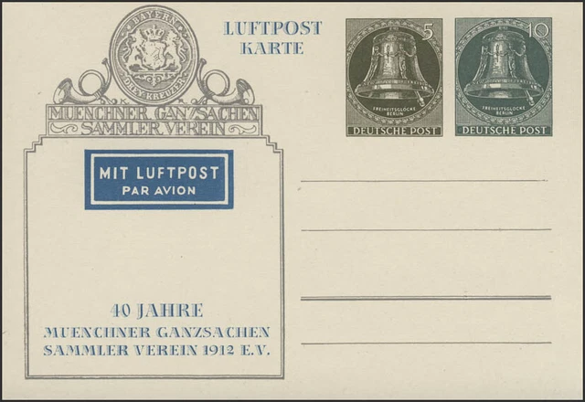 PP 13 Freiheitsglocke Klöppel rechts 5 und 10 Pf Ganzsachenverein München, **