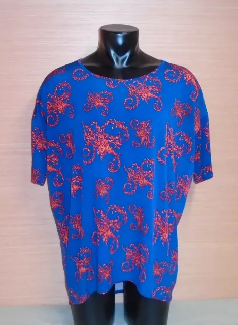 LuLaRoe Women's Blue & Red Short Sleeve Stretch Shirt Top Size X-Large