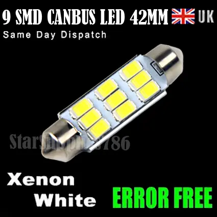 1x 9 SMD LED 42MM XENON WHITE CANBUS INTERIOR LIGHT FESTOON LED BULB WITH SINK