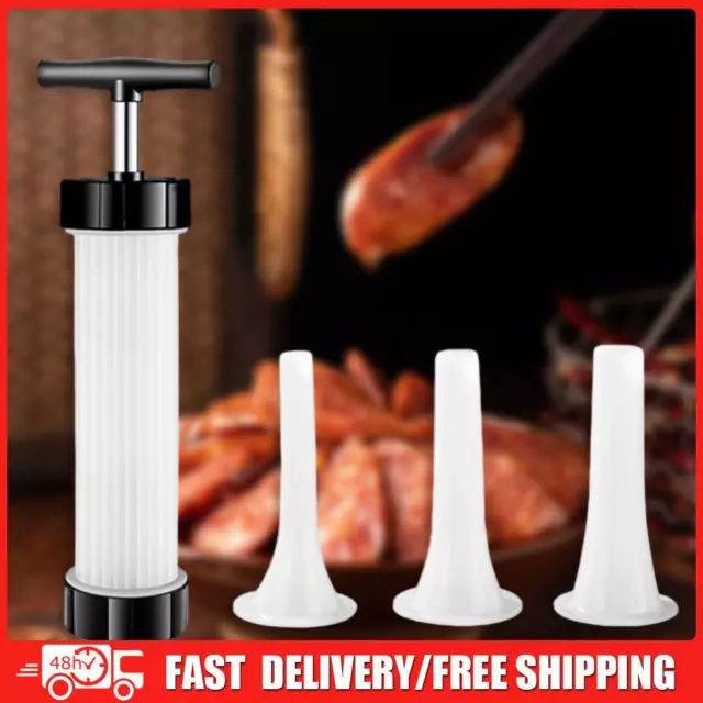 Manual Sausage Syringe with 3 Filling Nozzles Meat Injector Tool BPA Free Useful