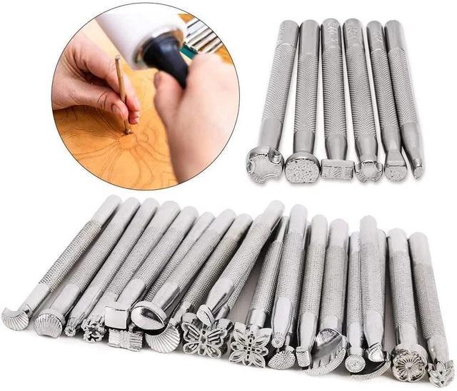 26 piezas Kit biselador de cuero de metal, herramientas perforadoras para tallar estampillas 3D, múltiples formas