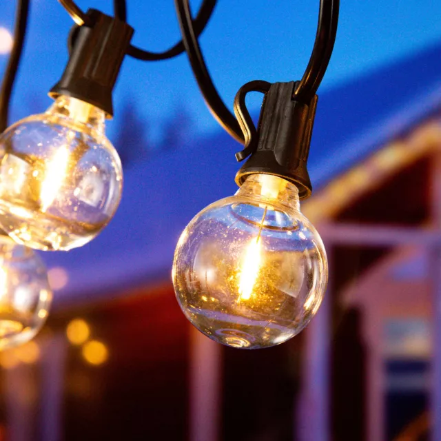 100ft Weatherproof Globe Festoon String Lights 50 Clear Bulbs G40 Indoor Outdoor
