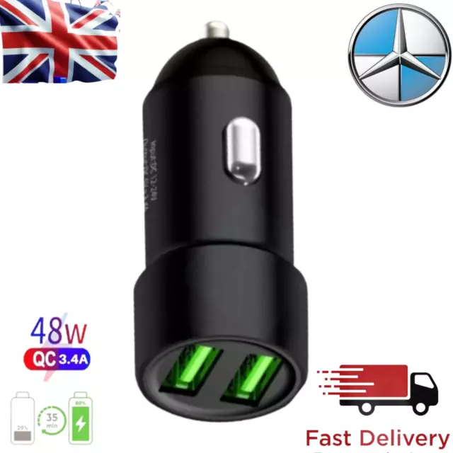 Fast Car Charger 2 USB Port For Iphone Samsung Cigarette Lighter Socket Adapter