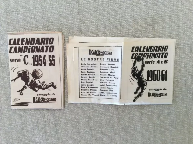 2 Calendarietti Calcio Campionati 1960/61 A-B 1954/55 Serie C  Calcio Illustrato