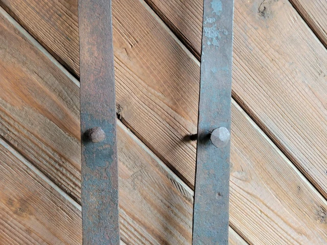 19c Antique Hand Wrought Forged Iron Barn Door Strap Hinges 24 3/4" 3