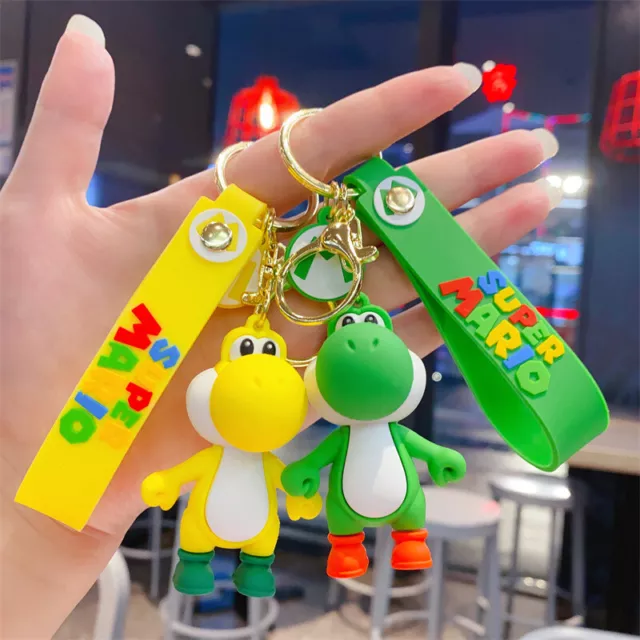 5 COLOR Super Mario Yoshi 3D Cartoon Keychains Cute PVC Pendants Keyrings Xmas