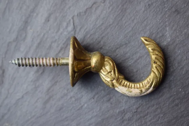 Old Reclaimed Vintage Curtain Tie Back Hook Brass Screw In 1.75 inches original