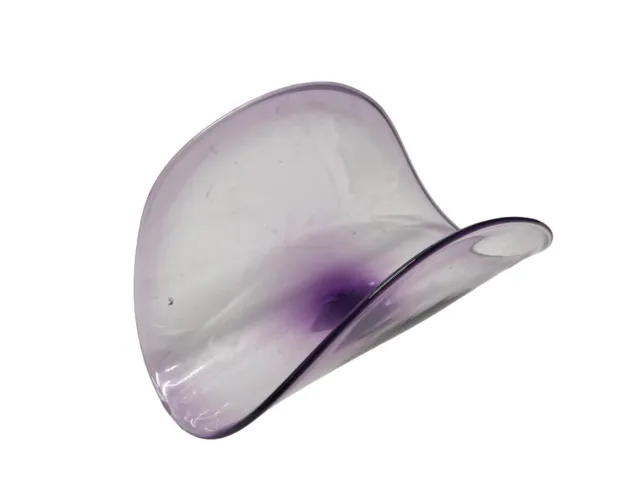 Vintage Hand Blown Art Glass Purple Folded Bowl Signed / 1988