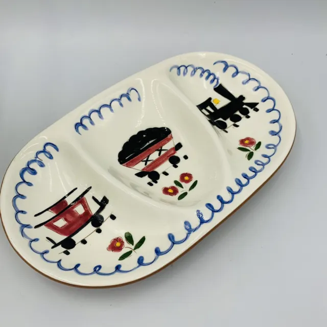 Vtg Stangl Pottery Divided Dish with Train mealtime special handbpainted Childs