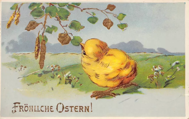 AK Litho. Prägekarte Fröhliche Ostern Küken Goldglanz Postkarte 1944